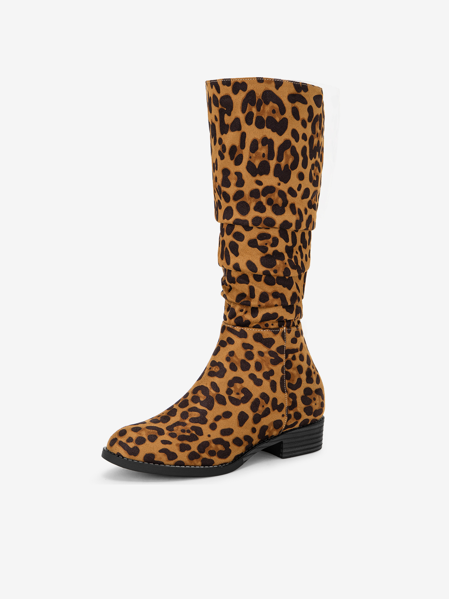 Women's Round Toe Slouches Block Heels Knee High Boots Leopard/11 - Allegra K catalog
