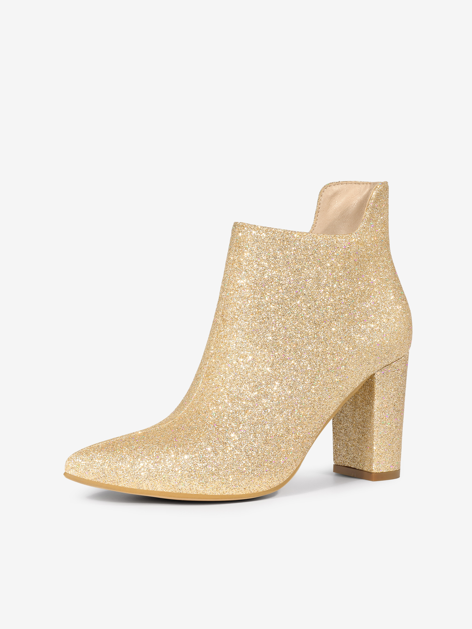 Women's Pointed Toe Cutout Block Heels Glitter Ankle Booties Gold/11 - Allegra K catalog