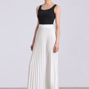 Flowy Pleated Elastic High Waist Belted Swing A-line Maxi Skirt White/XL - Allegra K catalog