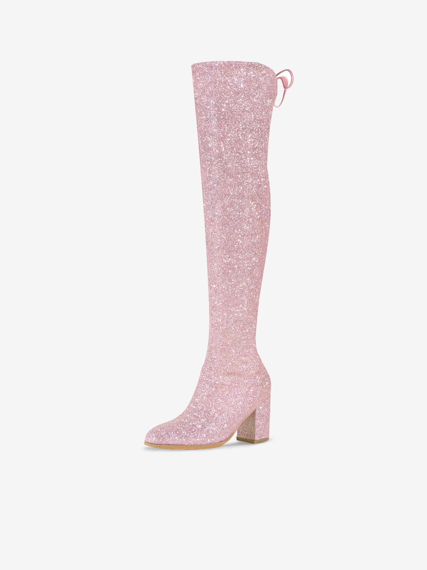 Women's Glitter Round Toe Chunky Heel Over the Knee High Boots Pink/7.5 - Allegra K catalog