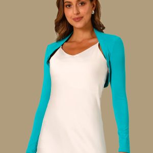 Elegant Long Sleeve Knit Open Front Cropped Bolero Shrug Blue Green/S - Allegra K catalog