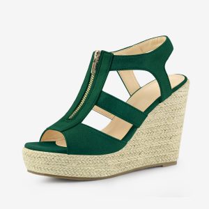 Women's Platform Heels Slingback Zipper Wedge Sandals Emerald Green/7 - Allegra K catalog