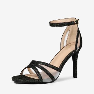 Glitter Ankle Strap Stiletto Heel Sandal Black/6 - Allegra K catalog