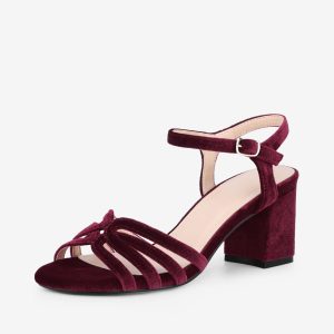 Women's Square Toe Velvet Slingback Chunky Heels Sandals Burgundy/6.5 - Allegra K catalog