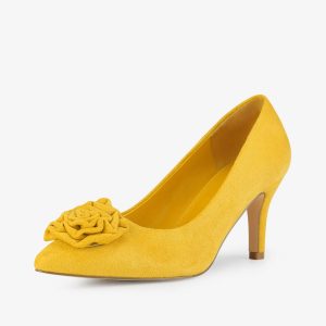 Women's Flower Pointed Toe Stiletto Heels Pumps Yellow/9 - Allegra K catalog