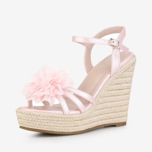 Women's Flower Platform Espadrilles Wedge Heel Sandals Bling Pink/8.5 - Allegra K catalog
