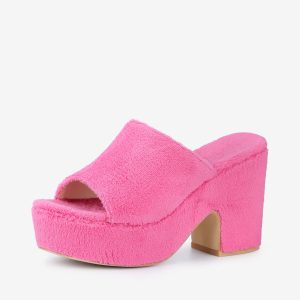 Women's Faux Fur Platform Slides Chunky Heel Sandals Hot Pink/8 - Allegra K catalog