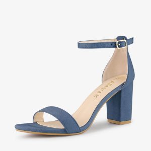 Women's Buckle Ankle Strap High Chunky Heels Sandals Haze Blue/9.5 - Allegra K catalog