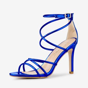 Elegant Open Toe Strappy Strap Stiletto Heel Sandals Royal Blue/7.5 - Allegra K catalog