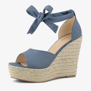 Espadrilles Tie Up Ankle Strap Platform Wedges Sandals Haze Blue/7 - Allegra K catalog