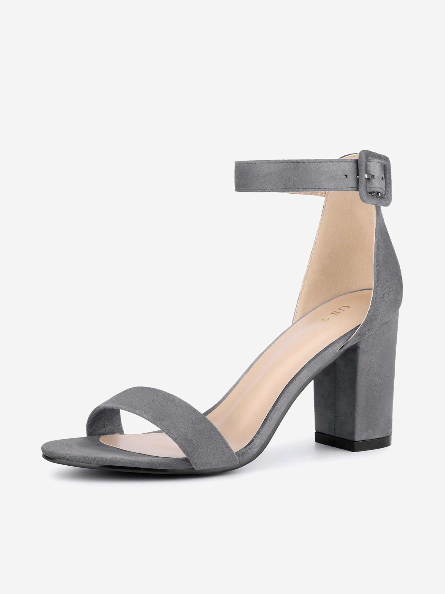 High Chunky Heel Faux Suede Buckle Ankle Strap Sandals Deep Grey/4.5 - Allegra K catalog