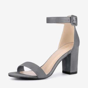 High Chunky Heel Faux Suede Buckle Ankle Strap Sandals Deep Grey/11 - Allegra K catalog