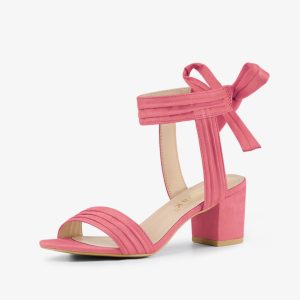 Faux Suede Open Toe Ankle Tie Back Block Heel Sandals Watermelon Red/5 - Allegra K catalog