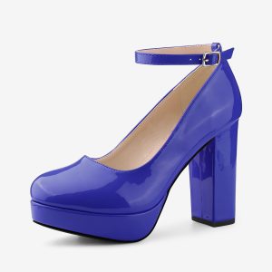 Platform Ankle Strap Chunky Heel Mary Janes Pumps Blue/8 - Allegra K catalog
