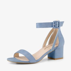 Faux Suede Ankle Strap Block Low Heel Sandals Haze Blue/8 - Allegra K catalog