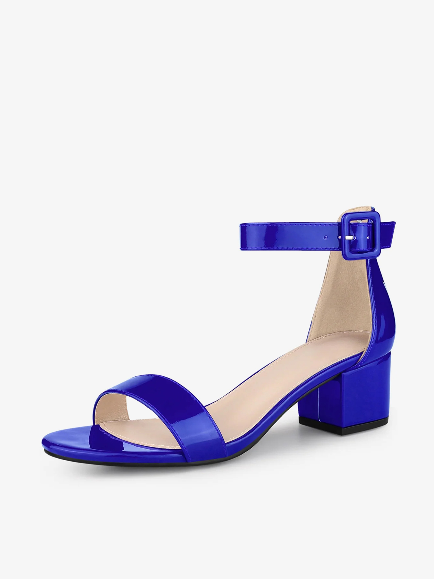 PU Open Toe Block Low Heel Ankle Strap Sandals Royal Blue/6.5 - Allegra K catalog