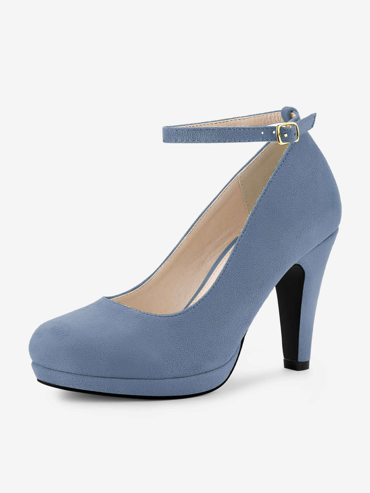 Round Toe Kitten Heel Ankle Strap PU Leather Pumps Haze Blue/8.5 - Allegra K catalog