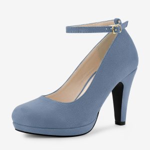 Round Toe Kitten Heel Ankle Strap PU Leather Pumps Haze Blue/9.5 - Allegra K catalog