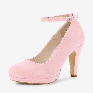 Round Toe Stiletto Heel Ankle Strap PU Leather Pumps Bling Pink/6 - Allegra K catalog