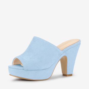 Faux Suede Open Toe Platform Chunky Heel Slide Sandals Sky Blue/8.5 - Allegra K catalog