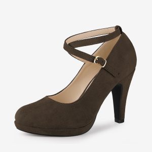 Platform Cross Strap Stiletto Heel Mary Jane Pumps Dark Brown/8.5 - Allegra K catalog
