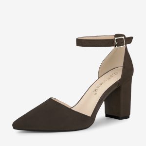 Ankle Strap Pointed Toe Block Heel Pumps Coffee/7.5 - Allegra K catalog