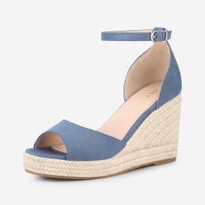 Espadrille Platform Ankle Strap Wedge Heel Sandals Haze Blue/7.5 - Allegra K catalog