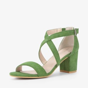 Faux Suede Crisscross Ankle Strap Block Heel Sandals Olive Green/8 - Allegra K catalog