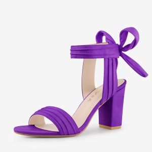 Open Toe Ankle Tie Back Faux Suede Chunky Heel Sandals Dark Purple/11 - Allegra K catalog