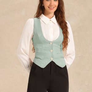 Vintage Button Up Jacquard Steampunk Waistcoat Suit Vest Light Green/S - Allegra K catalog