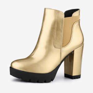 Chunky High Heel Platform Zipper Chelsea Boots Gold/9.5 - Allegra K catalog