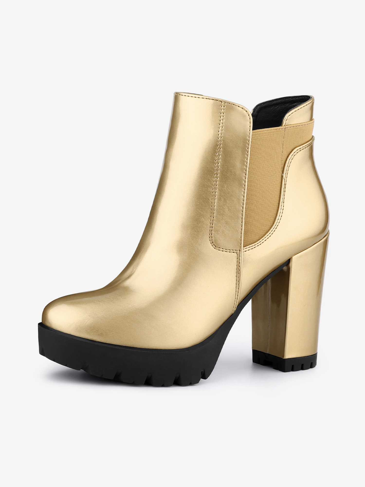 Chunky High Heel Platform Zipper Chelsea Boots Gold/9.5 - Allegra K catalog