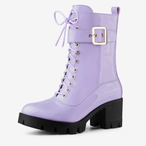 Zip Platform Chunky Heel Combat Boots Purple/8 - Allegra K catalog