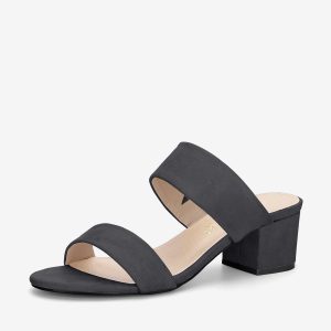 Block Heel Round Toe Dual Straps Slide Sandals Grey/5.5 - Allegra K catalog
