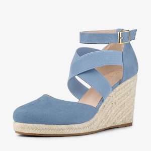 Women's Espadrille Platform Closed Toe Wedges Heel Sandal Haze Blue/8.5 - Allegra K catalog