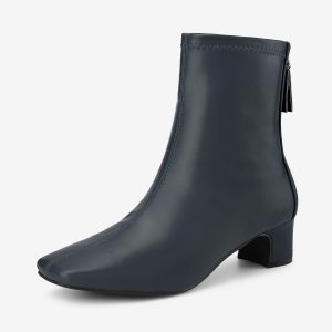 Women's Square Toe Block Heels Ankle Boots Navy Blue/7.5 - Allegra K catalog