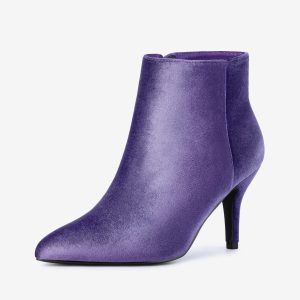 Women's Pointed Toe Boot Stiletto Heels Ankle Boots Purple/6 - Allegra K catalog
