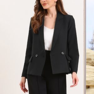 Double Breasted Notched Lapel Long Sleeve Work Office Blazer Black/XL - Allegra K catalog