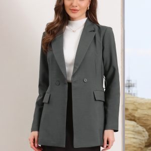 Long Sleeve Collared Business Casual Belted Work Blazer Dark Gray/XS - Allegra K catalog