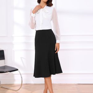 Solid Color Business Casual Midi High Waisted Flared Skirt Black/L - Allegra K catalog