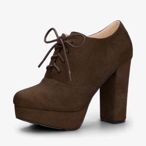 Platform Chunky Heel Lace Up Leopard Print Booties Dark Brown/10 - Allegra K catalog