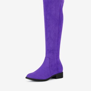 Side Zipper Chunky Heel Knee High Boots Purple/9 - Allegra K catalog