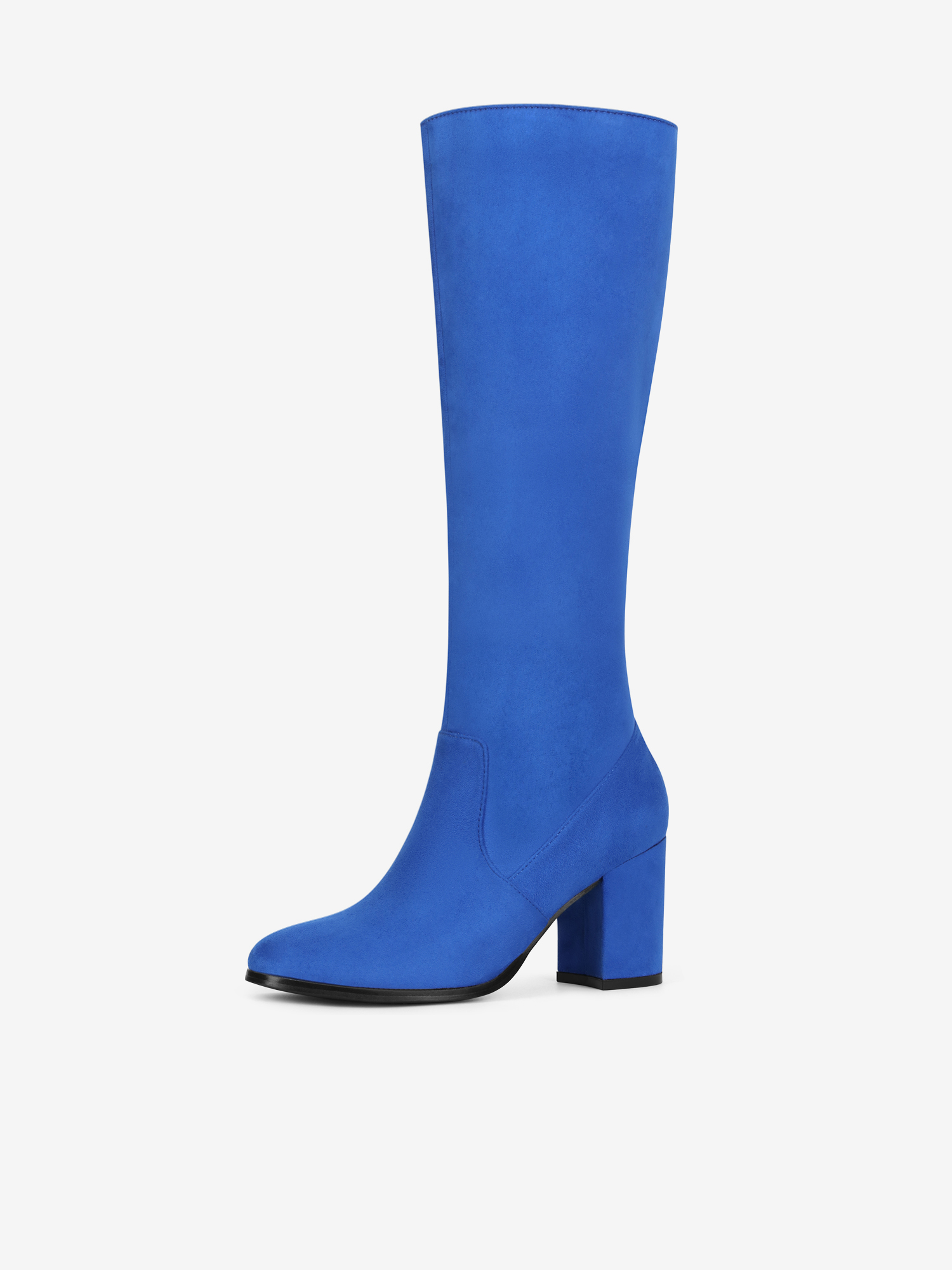 Faux Suede Side Zipper Chunky Heel Knee High Boots Royal Blue/6 - Allegra K catalog