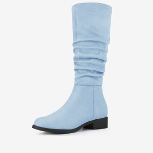 Women's Round Toe Slouches Block Heels Knee High Boots Sky Blue/8 - Allegra K catalog