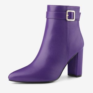 Pointed Toe Buckle Decor Heel Ankle Booties Purple/9 - Allegra K catalog