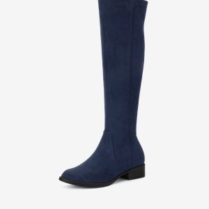 Side Zipper Chunky Heel Knee High Boots Navy Blue/8 - Allegra K catalog