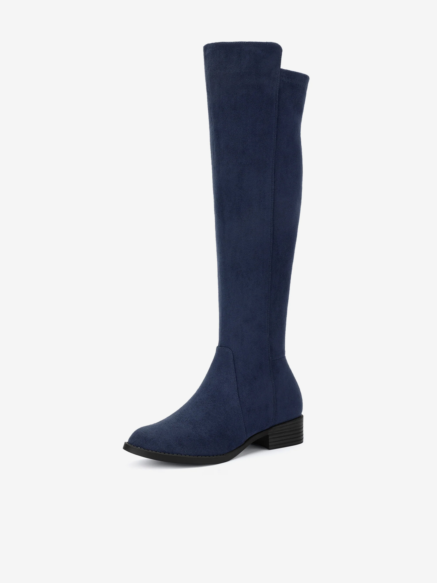 Side Zipper Chunky Heel Knee High Boots Navy Blue/8 - Allegra K catalog