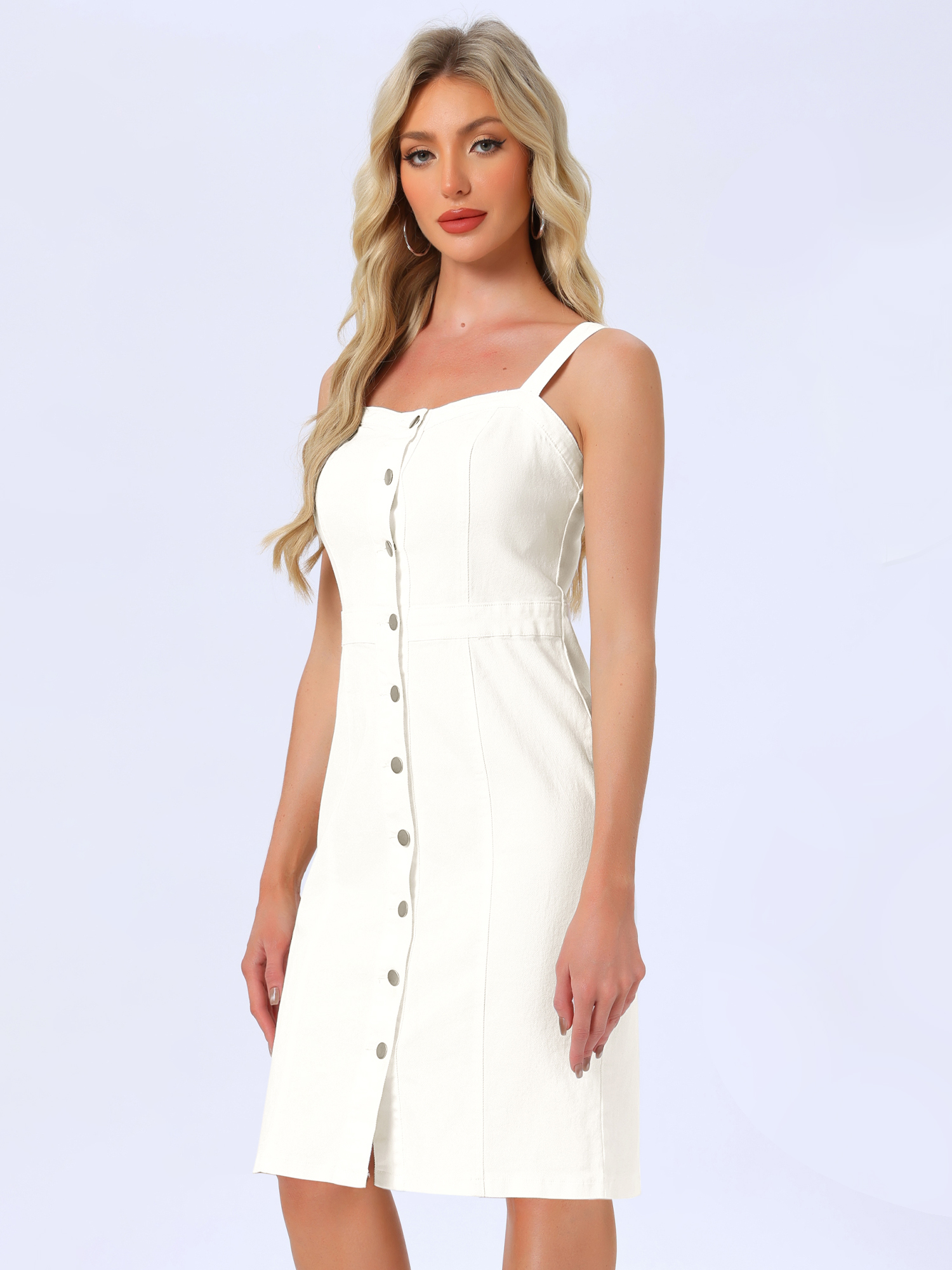Button Down Denim Sleeveless Sweetheart Neck Jeans Dress Cream White/S - Allegra K catalog