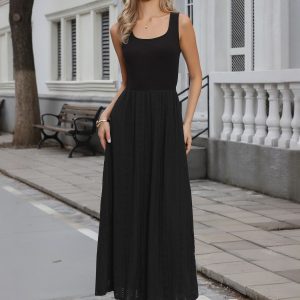 Sleeveless Square Neck Eyelet Casual Swing Tank Dress Black/XL - Allegra K catalog