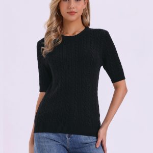 Short Sleeve Crew Neck Knit Casual Sweater Top Black/M - Allegra K catalog